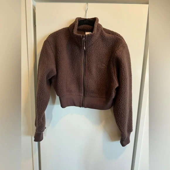 Aritzia Polartec Thermal Pro Mockneck Crop Zip Up Rich Mocha Brown - Picture 4 of 6